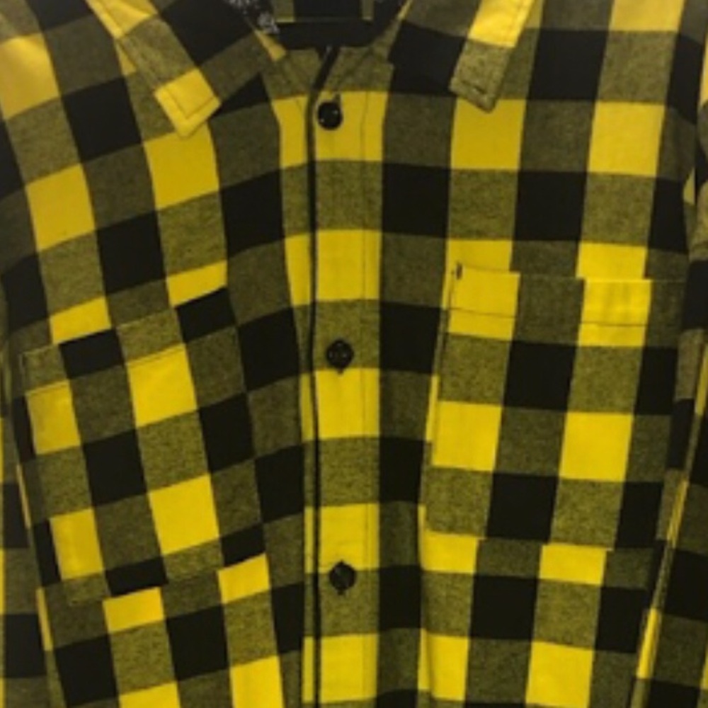 NWT Fashion Nova Plaid Double Layer Woven Hoodie Yellow/Combo - Picture 3 of 11